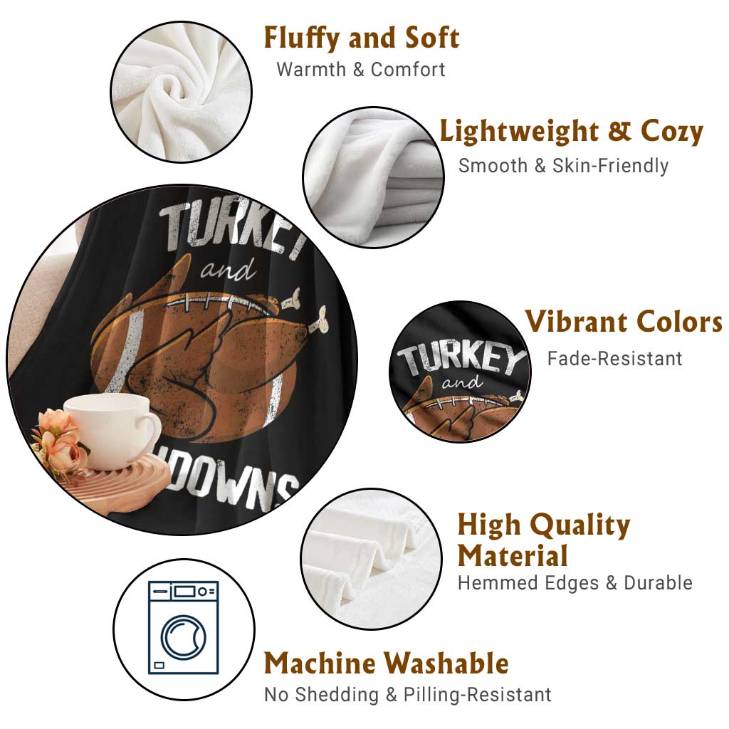 Funny Thanksgiving Throw Blanket Turkey and Touchdowns Football Season - Wonder Print Shop