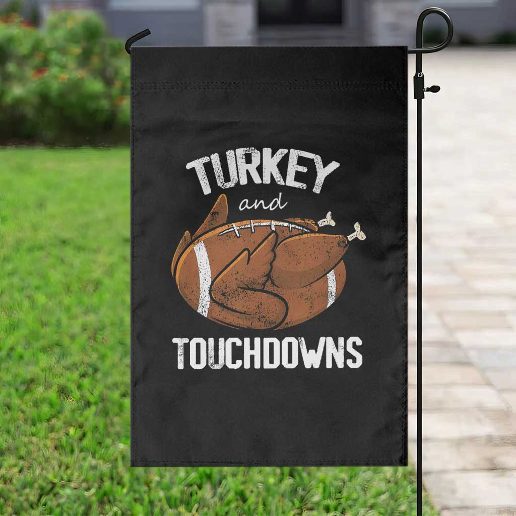 Funny Thanksgiving Garden Flag Turkey and Touchdowns Football Season - Wonder Print Shop