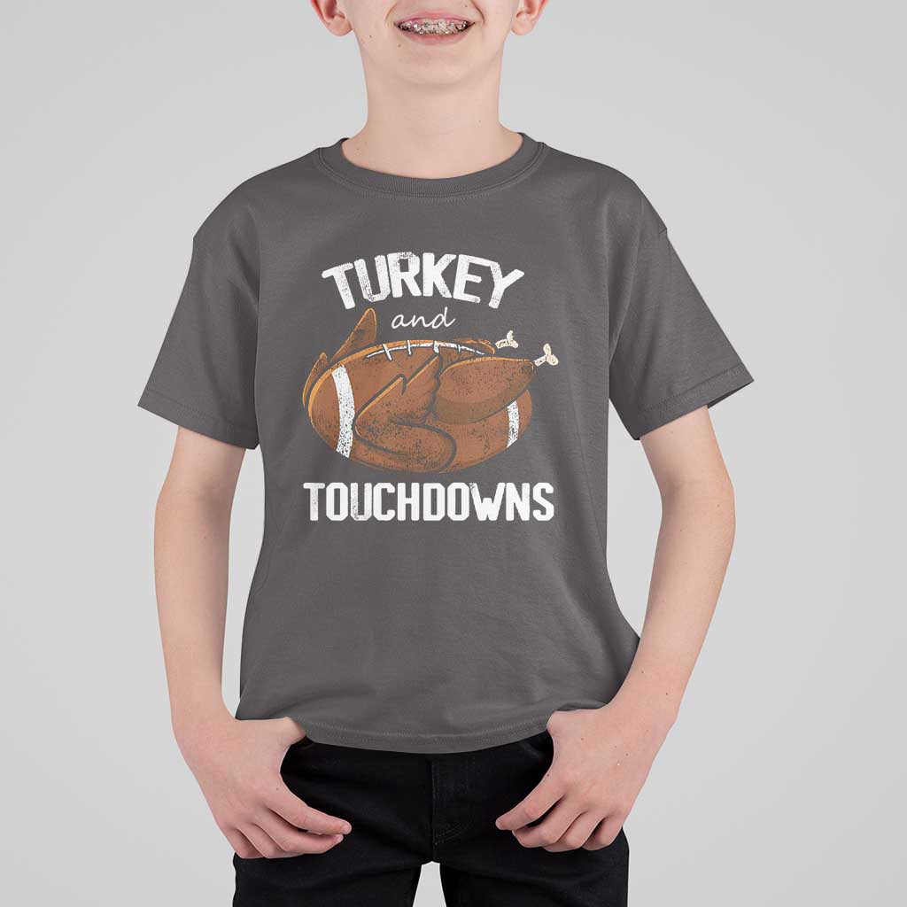 Funny Thanksgiving T Shirt For Kid Turkey and Touchdowns Football Season - Wonder Print Shop