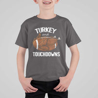 Funny Thanksgiving T Shirt For Kid Turkey and Touchdowns Football Season - Wonder Print Shop