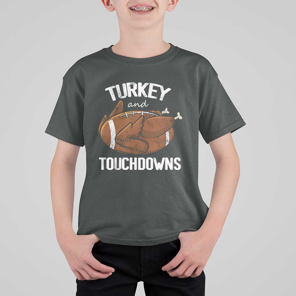 Funny Thanksgiving T Shirt For Kid Turkey and Touchdowns Football Season - Wonder Print Shop