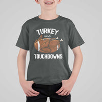 Funny Thanksgiving T Shirt For Kid Turkey and Touchdowns Football Season - Wonder Print Shop
