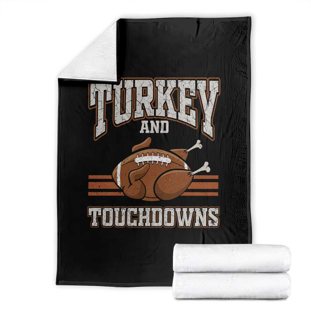 Thanksgiving Turkey And Touchdowns Football Throw Blanket Game Day Outfits American Football Player Gift - Wonder Print Shop