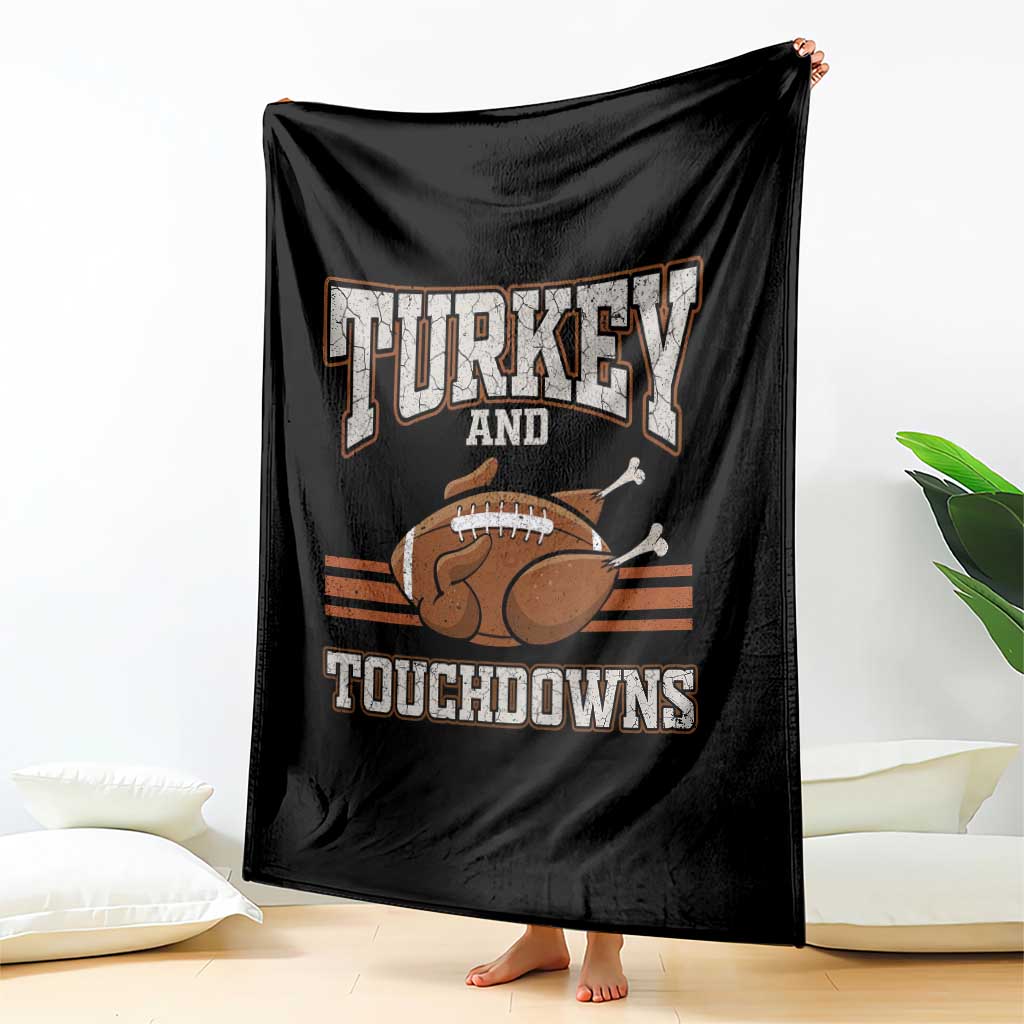 Thanksgiving Turkey And Touchdowns Football Throw Blanket Game Day Outfits American Football Player Gift - Wonder Print Shop