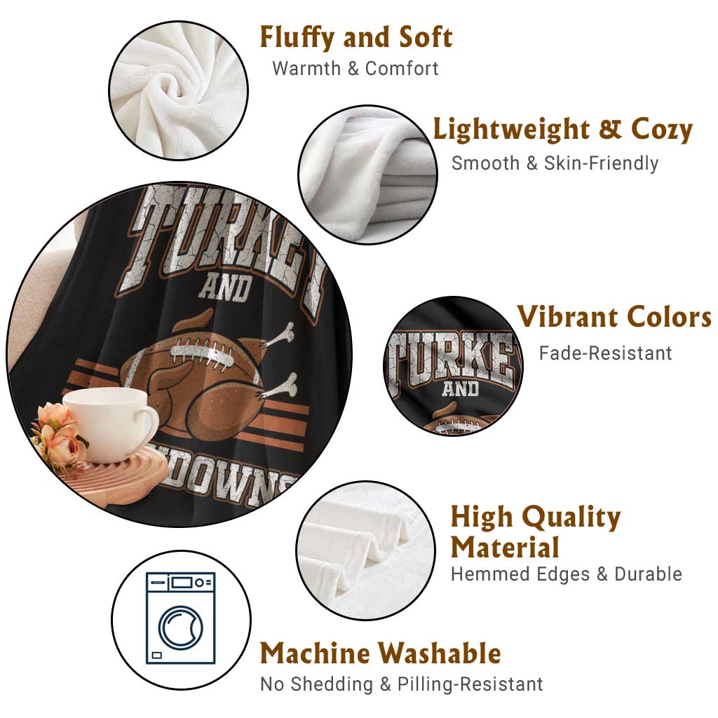 Thanksgiving Turkey And Touchdowns Football Throw Blanket Game Day Outfits American Football Player Gift - Wonder Print Shop