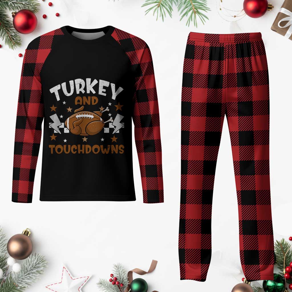 Thanksgiving Turkey And Touchdowns Football Season Plaid Pajama Set Game Day - Wonder Print Shop
