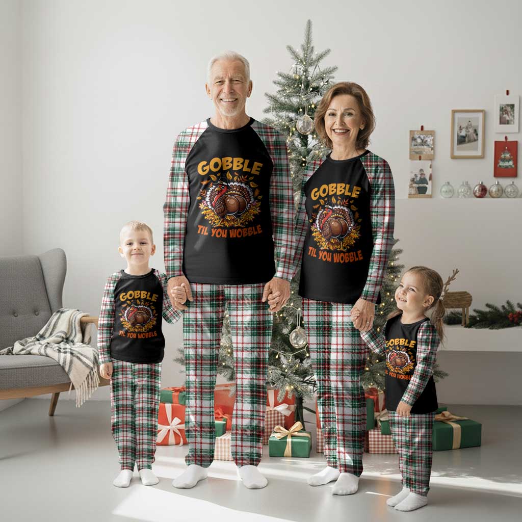 Funny Turkey Plaid Pajama Set Gobble Til You Wobble Thanksgiving Day - Wonder Print Shop