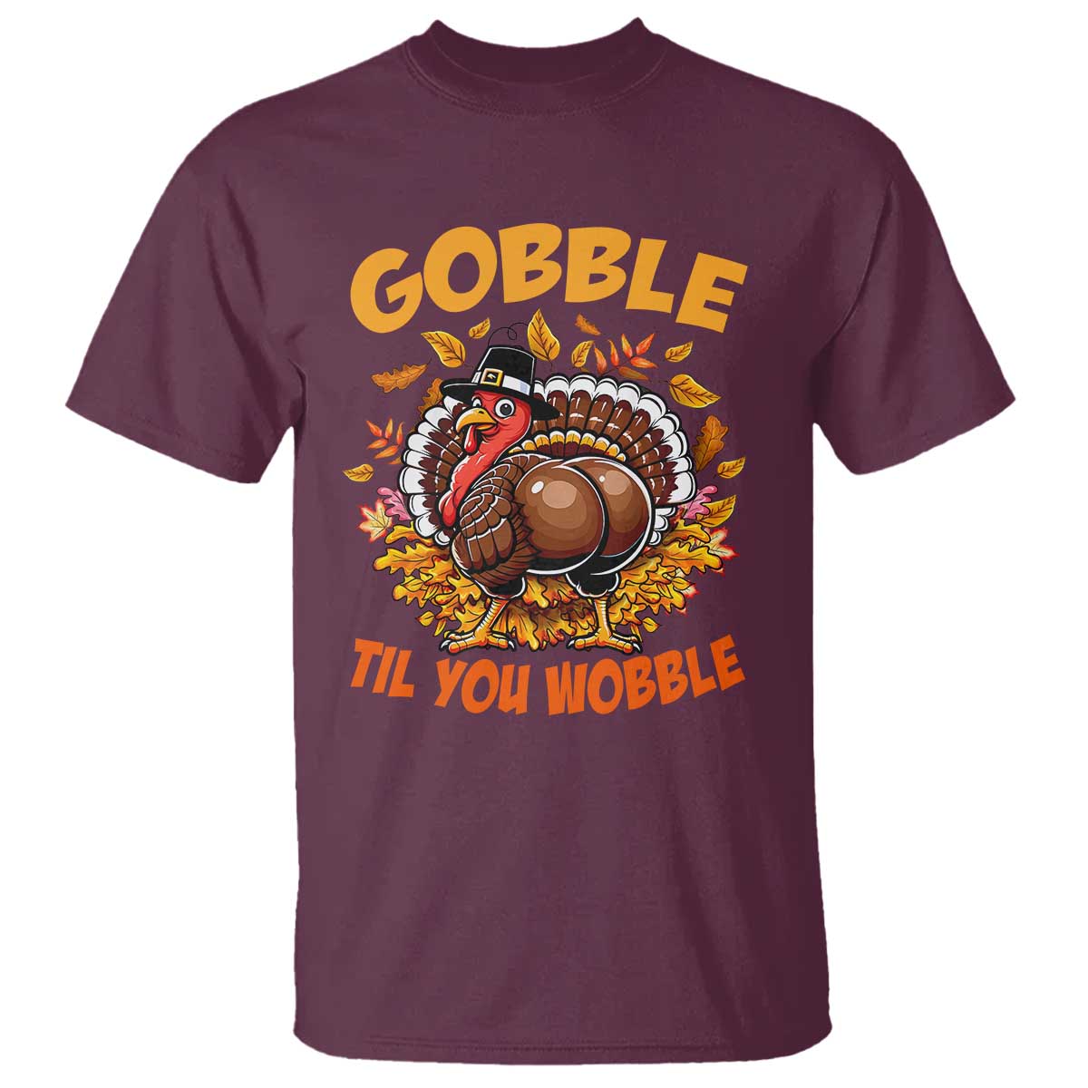 Funny Turkey T Shirt Gobble Til You Wobble Thanksgiving Day - Wonder Print Shop