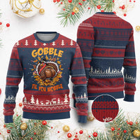 Funny Turkey Knitted Sweatshirt Gobble Til You Wobble Thanksgiving Day - Wonder Print Shop