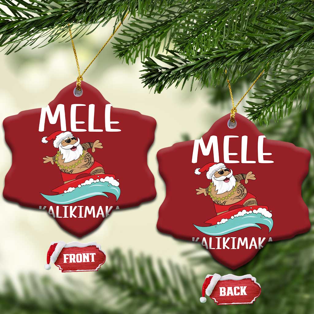 Hawaiian Christmas Christmas Ornament Mele Kalikimaka Hawaii Surfing Santa Tropical Beach - Wonder Print Shop