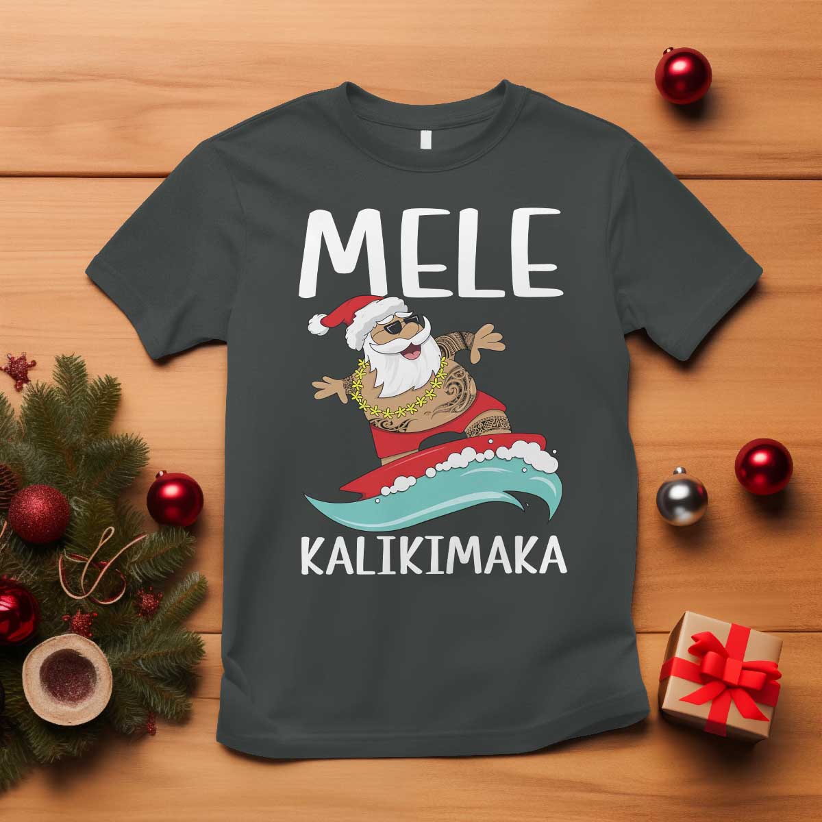 Hawaiian Christmas T Shirt Mele Kalikimaka Hawaii Surfing Santa Tropical Beach - Wonder Print Shop