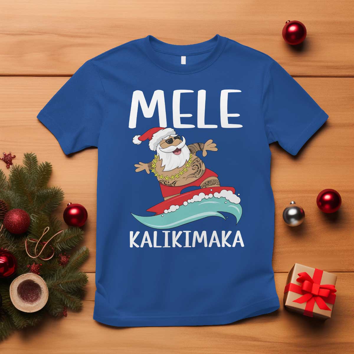 Hawaiian Christmas T Shirt Mele Kalikimaka Hawaii Surfing Santa Tropical Beach - Wonder Print Shop
