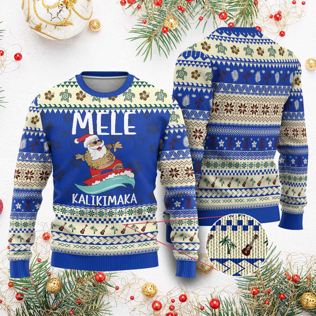 Hawaiian Christmas Ugly Christmas Sweater Mele Kalikimaka Hawaii Surfing Santa Tropical Beach - Wonder Print Shop