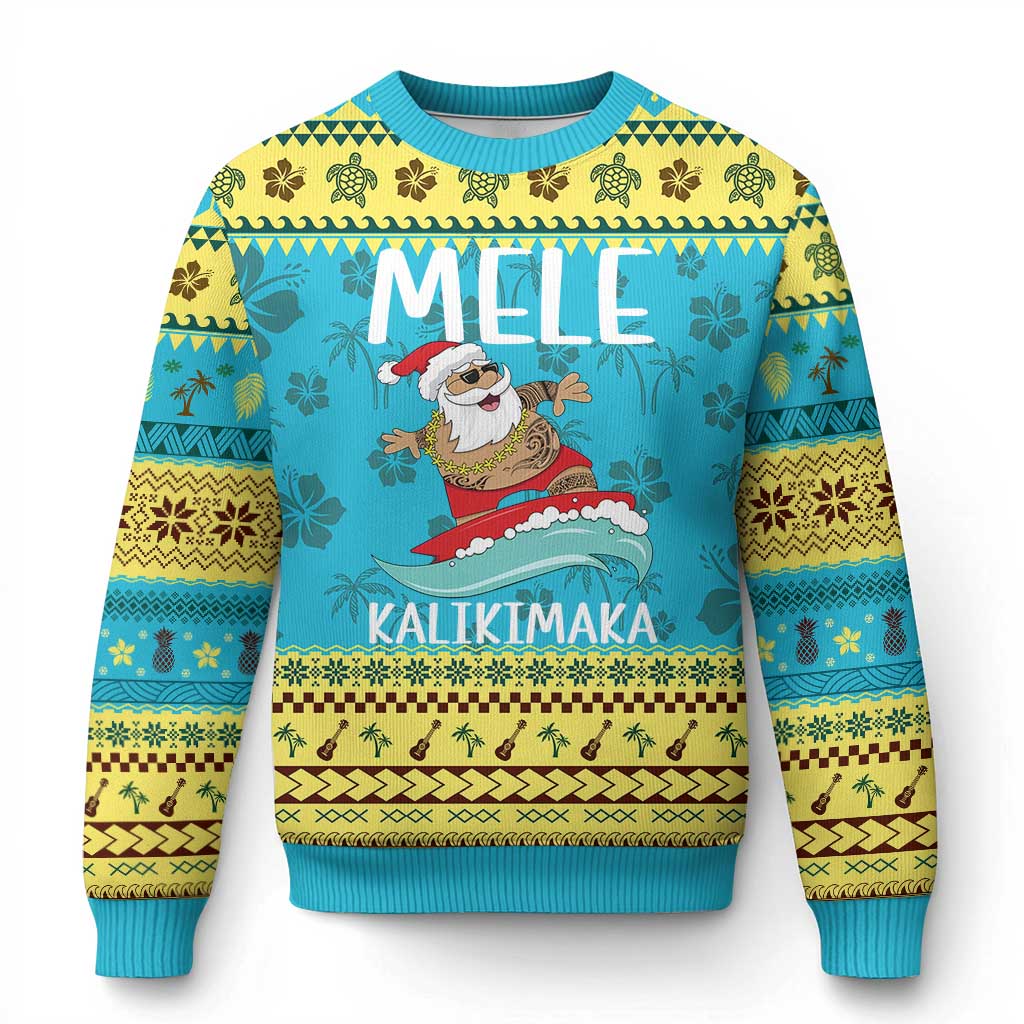 Hawaiian Christmas Ugly Christmas Sweater Mele Kalikimaka Hawaii Surfing Santa Tropical Beach - Wonder Print Shop