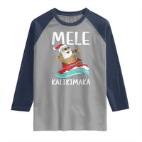 Hawaiian Christmas Raglan Shirt Mele Kalikimaka Hawaii Surfing Santa Tropical Beach