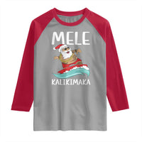 Hawaiian Christmas Raglan Shirt Mele Kalikimaka Hawaii Surfing Santa Tropical Beach