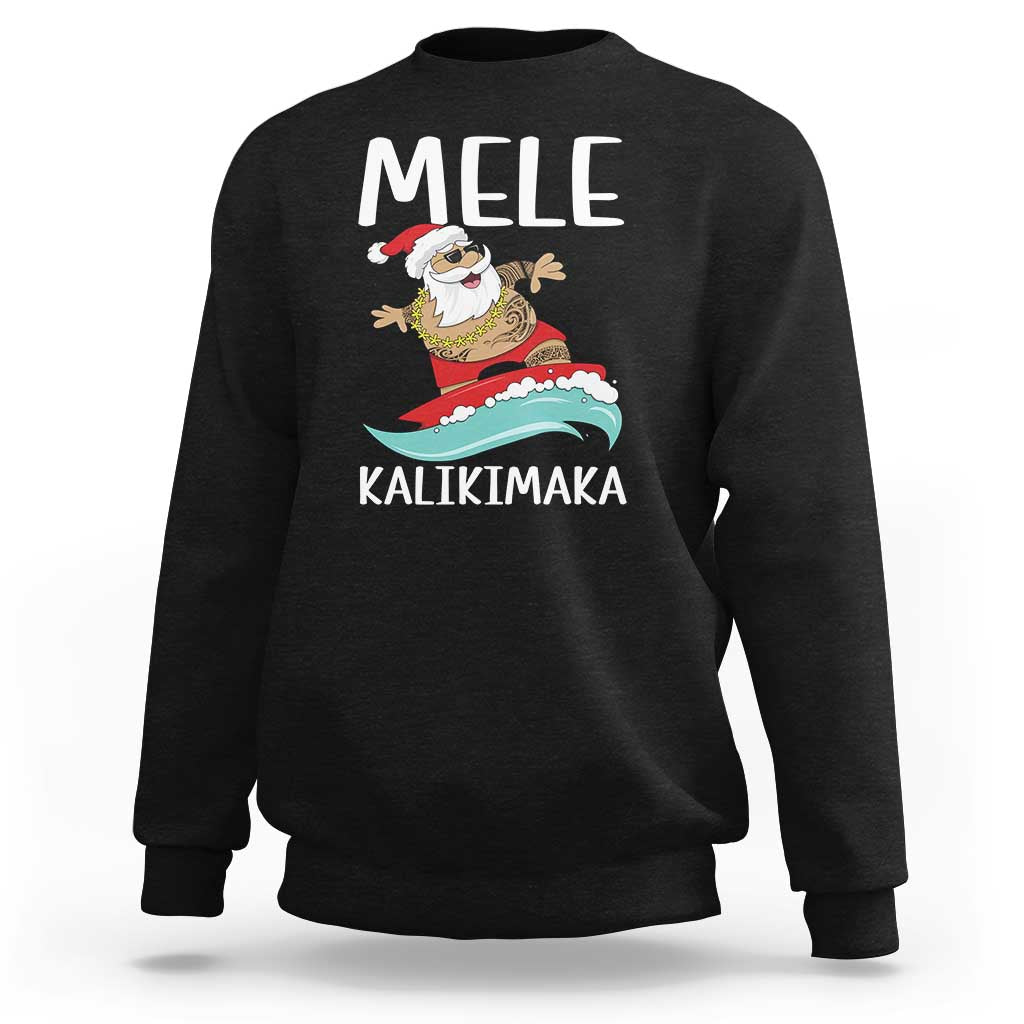 Hawaiian Christmas Sweatshirt Mele Kalikimaka Hawaii Surfing Santa Tropical Beach - Wonder Print Shop