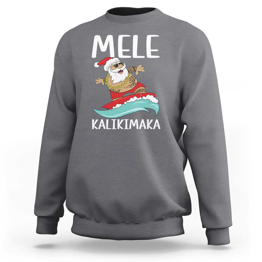Hawaiian Christmas Sweatshirt Mele Kalikimaka Hawaii Surfing Santa Tropical Beach - Wonder Print Shop
