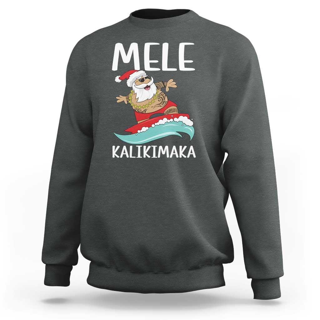 Hawaiian Christmas Sweatshirt Mele Kalikimaka Hawaii Surfing Santa Tropical Beach - Wonder Print Shop