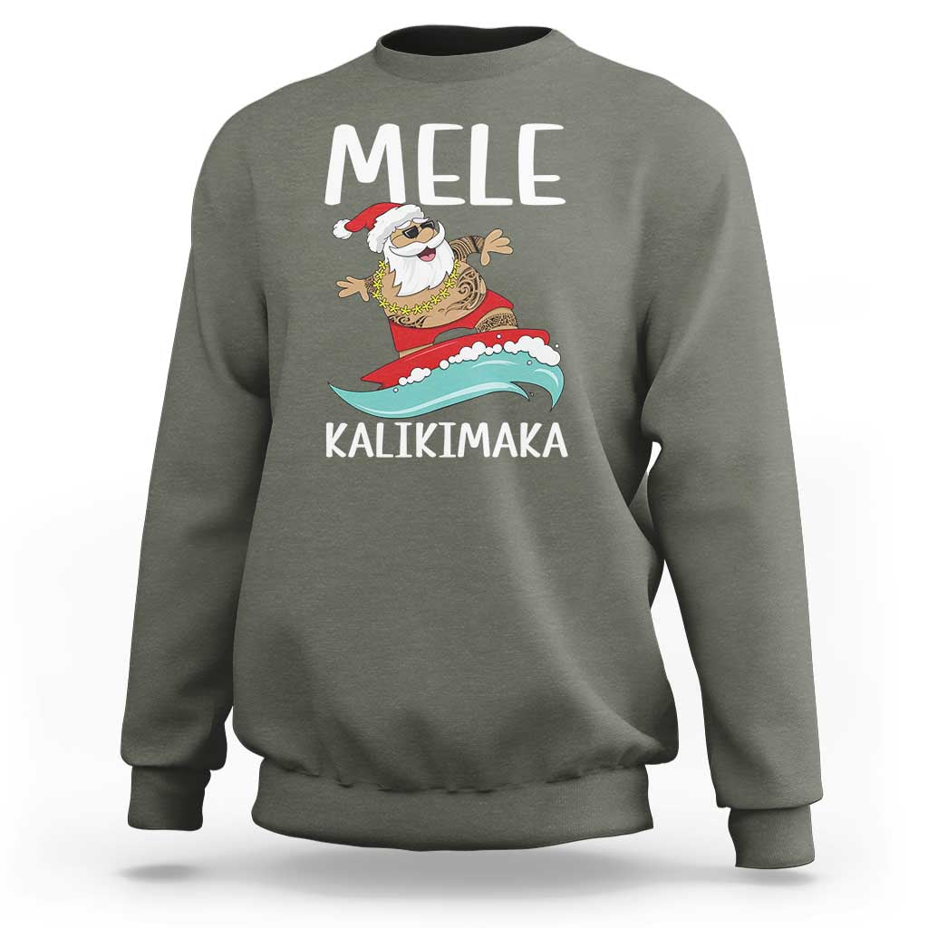 Hawaiian Christmas Sweatshirt Mele Kalikimaka Hawaii Surfing Santa Tropical Beach - Wonder Print Shop