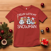 Snowman Christmas T Shirt Football Soccer Baseball Pickleball Chillin With My Snowmies Ugly Gift - Wonder Print Shop