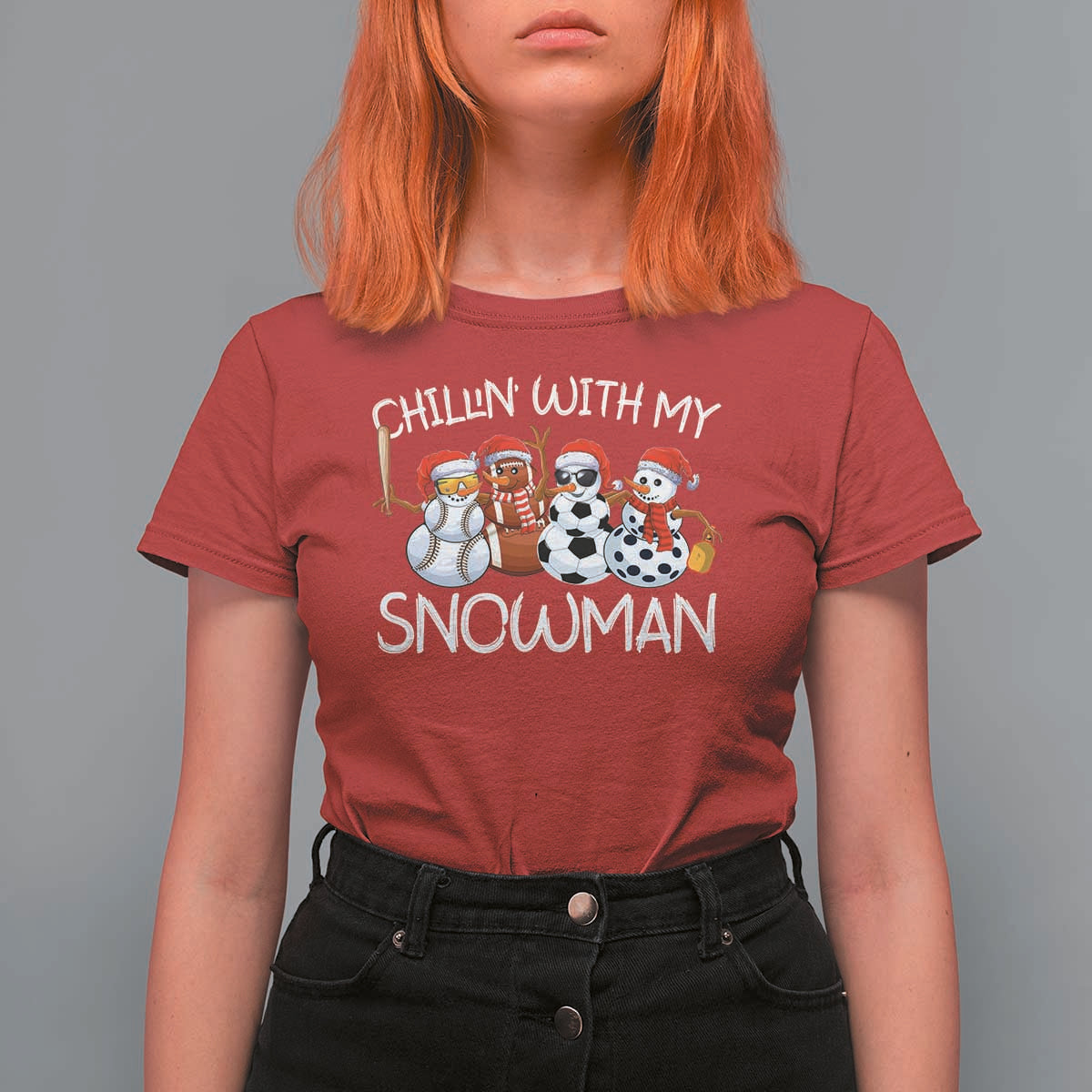 Snowman Christmas T Shirt For Women Football Soccer Baseball Pickleball Chillin With My Snowmies Ugly Gift - Wonder Print Shop