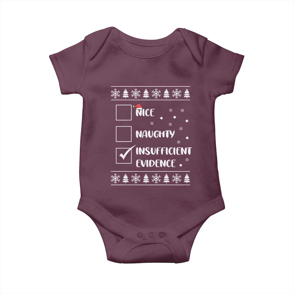 Funny Christmas Santa Baby Onesie Nice Naughty Insufficient Evidence Xmas List