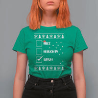 Funny Christmas Xmas T Shirt For Women Nice Naughty Bruh Xmas List - Wonder Print Shop