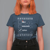 Funny Christmas Xmas T Shirt For Women Nice Naughty Bruh Xmas List - Wonder Print Shop
