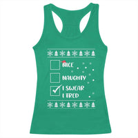 Funny Christmas Santa Racerback Tank Top Nice Naughty I Swear I Tried Xmas List