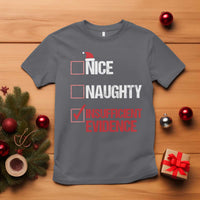 Christmas Santa T Shirt Nice Naughty Insufficient Evidence Xmas List - Wonder Print Shop