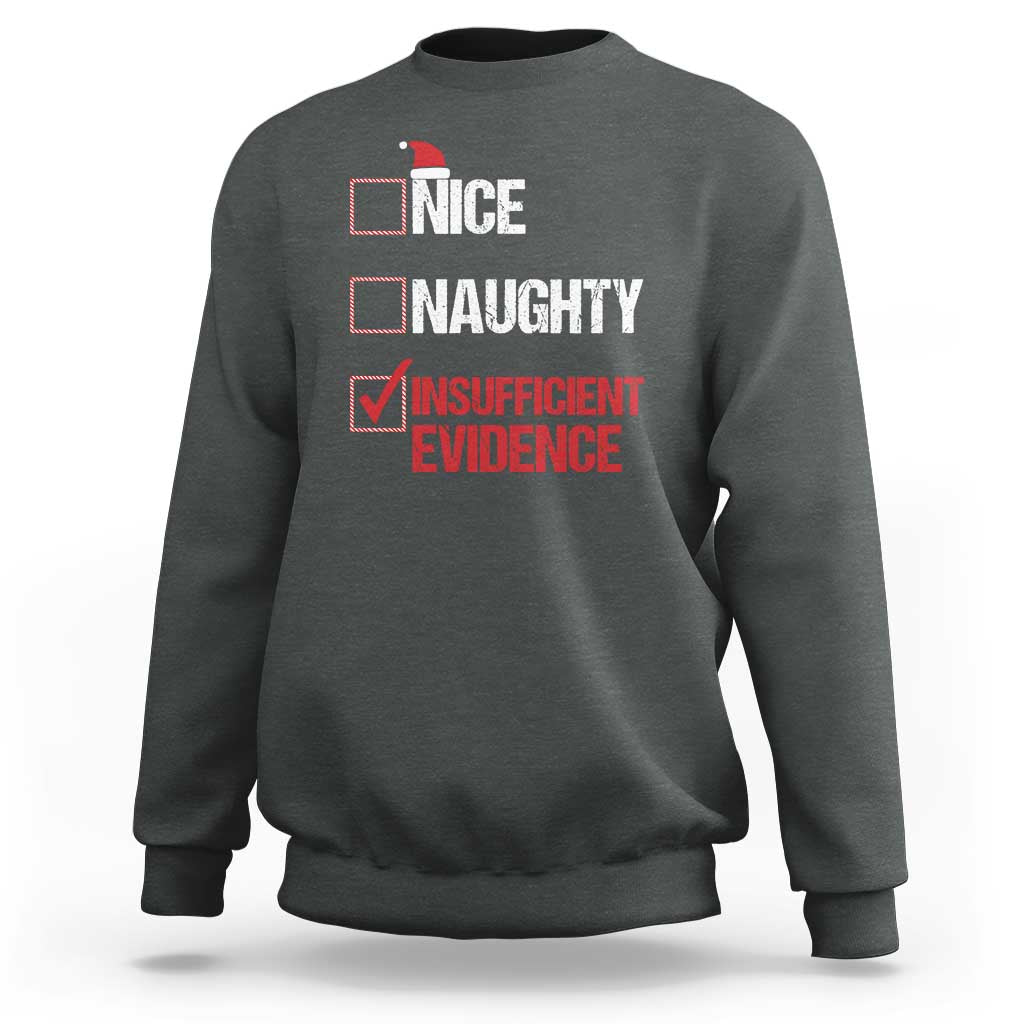 Christmas Santa Sweatshirt Nice Naughty Insufficient Evidence Xmas List - Wonder Print Shop