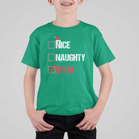 Christmas Santa T Shirt For Kid Nice Naughty Bruh Xmas List - Wonder Print Shop