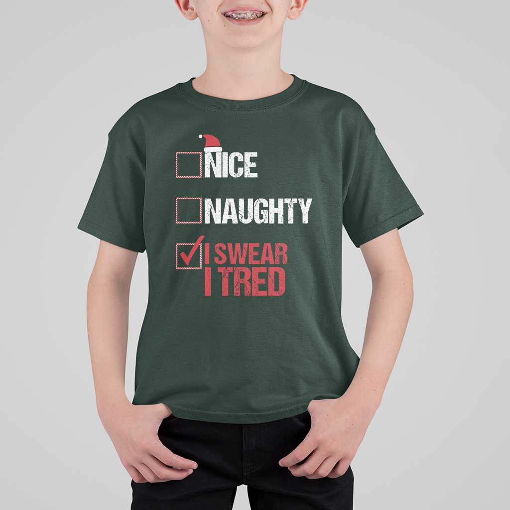 Christmas Santa T Shirt For Kid Nice Naughty I Swear I Tried Xmas List - Wonder Print Shop