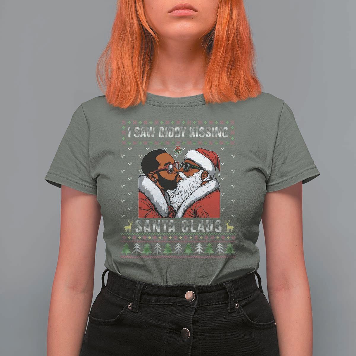Funny Dirty Christmas T Shirt For Women I Saw Diddy Kissing Santa Claus Ugly Xmas Sweater - Wonder Print Shop