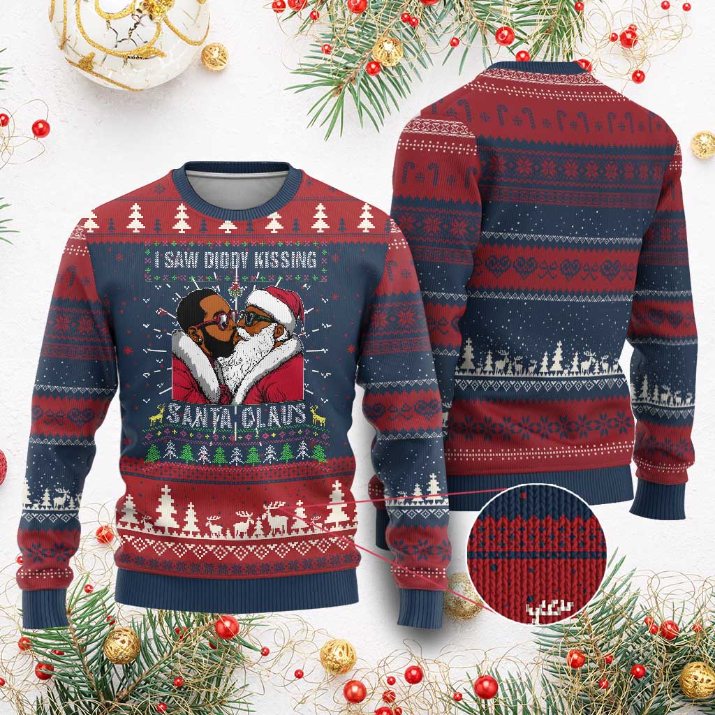Funny Dirty Ugly Christmas Sweater I Saw Diddy Kissing Santa Claus Ugly Xmas Sweater - Wonder Print Shop