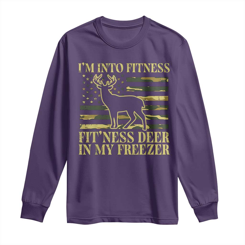 Hunting Long Sleeve Shirt I'm Into Fitness Fit'ness Deer In My Freezer Camo Flag