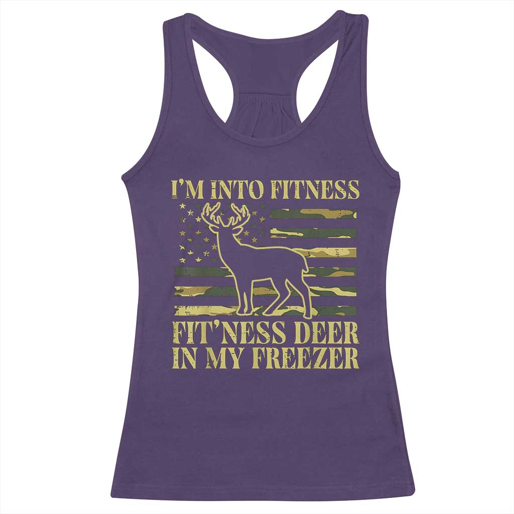 Hunting Racerback Tank Top I'm Into Fitness Fit'ness Deer In My Freezer Camo Flag