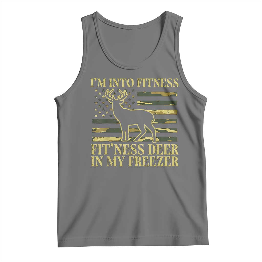 Hunting Tank Top I'm Into Fitness Fit'ness Deer In My Freezer Camo Flag