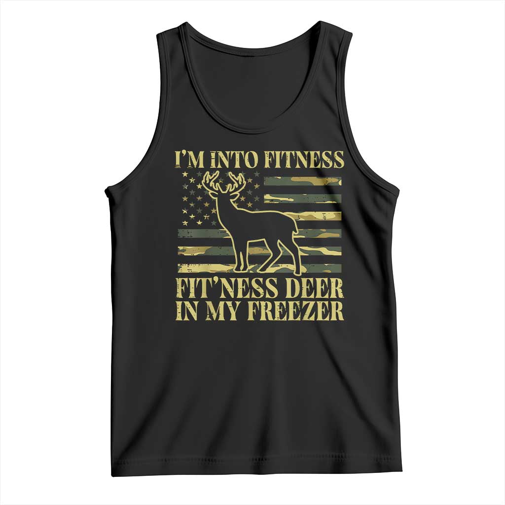 Hunting Tank Top I'm Into Fitness Fit'ness Deer In My Freezer Camo Flag