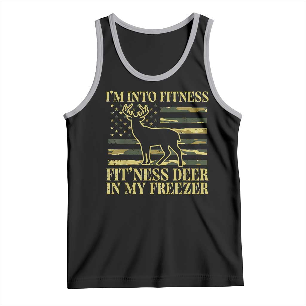 Hunting Tank Top I'm Into Fitness Fit'ness Deer In My Freezer Camo Flag