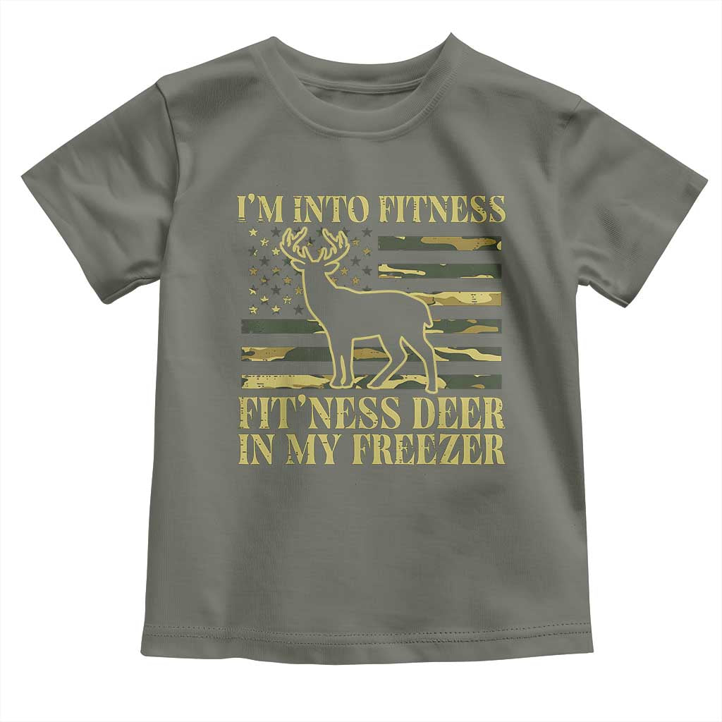 Hunting Toddler T Shirt I'm Into Fitness Fit'ness Deer In My Freezer Camo Flag