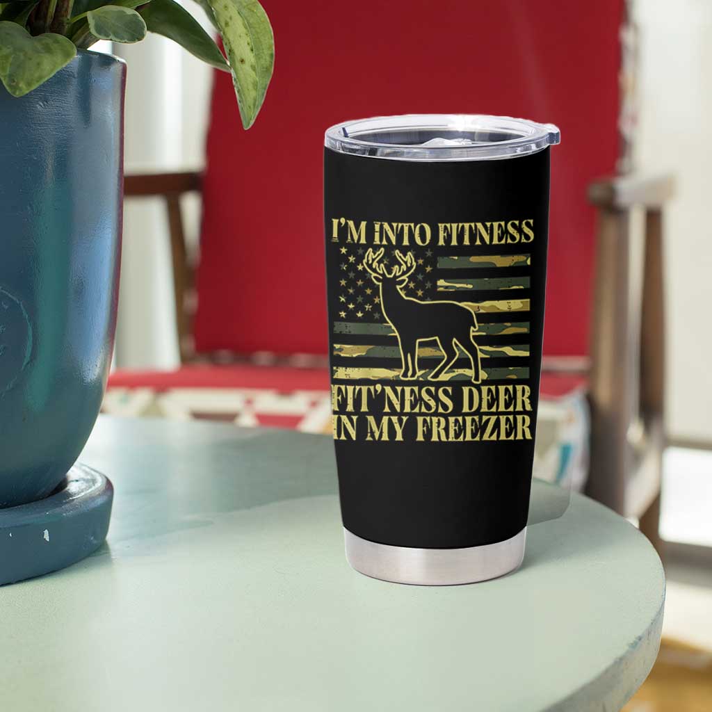 Hunting Tumbler Cup I'm Into Fitness Fit'ness Deer In My Freezer Camo Flag