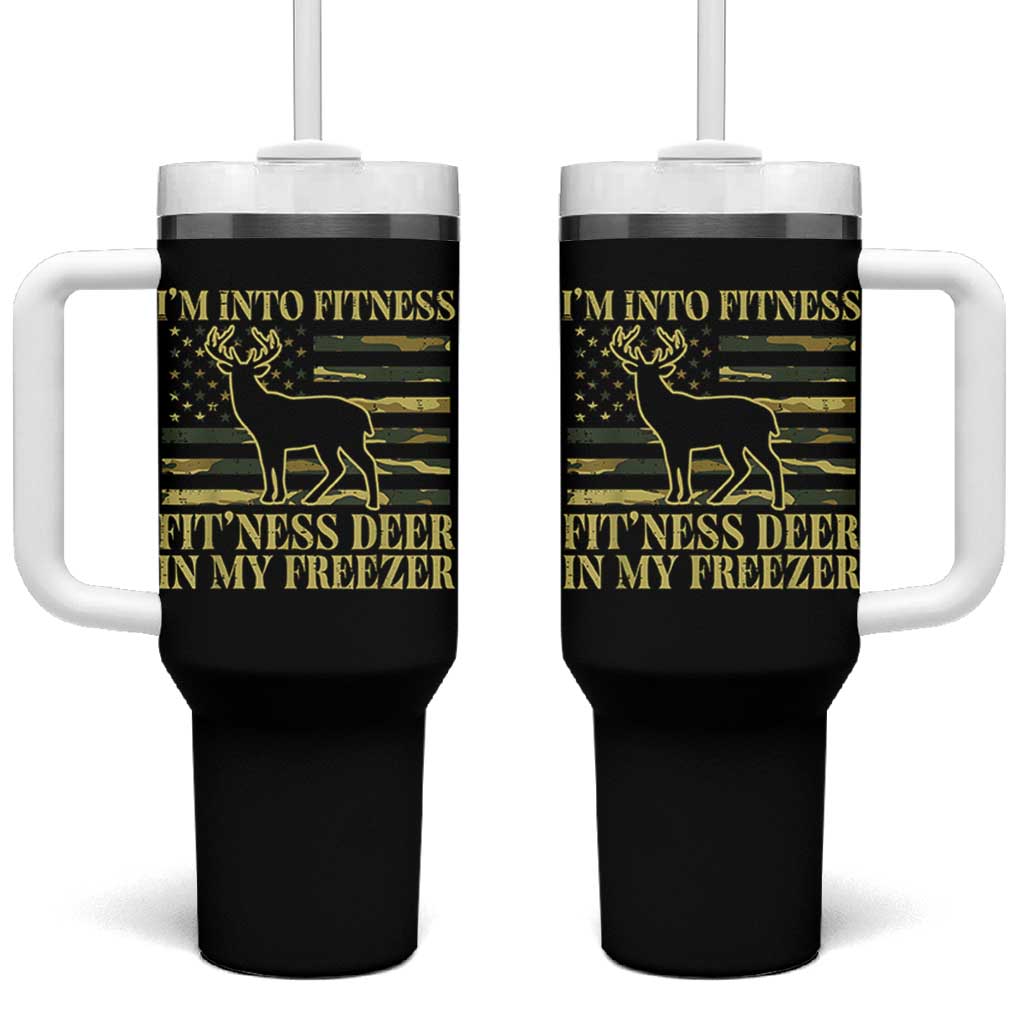 Hunting Tumbler With Handle I'm Into Fitness Fit'ness Deer In My Freezer Camo Flag