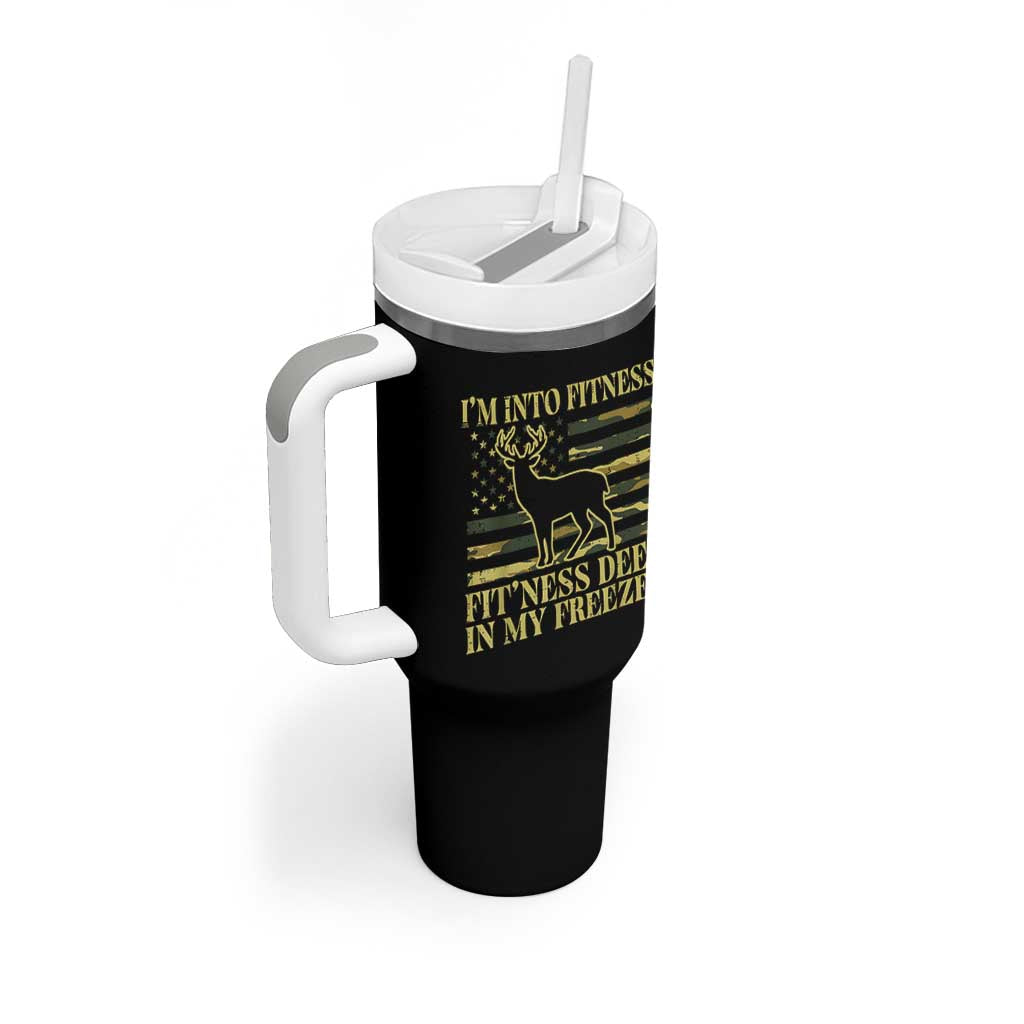 Hunting Tumbler With Handle I'm Into Fitness Fit'ness Deer In My Freezer Camo Flag