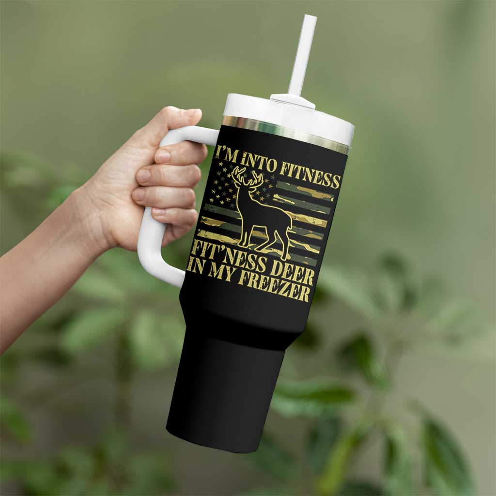 Hunting Tumbler With Handle I'm Into Fitness Fit'ness Deer In My Freezer Camo Flag