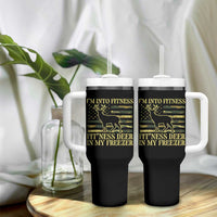 Hunting Tumbler With Handle I'm Into Fitness Fit'ness Deer In My Freezer Camo Flag