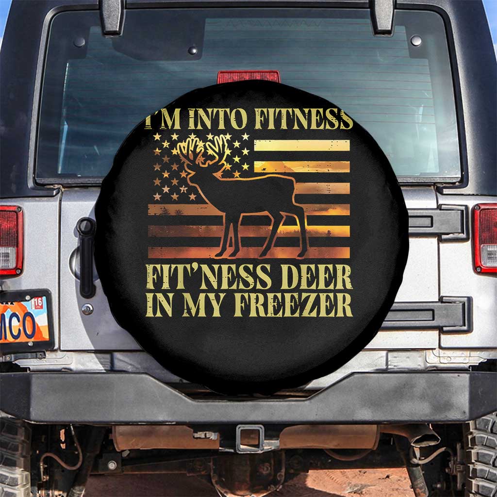 Hunting Spare Tire Cover I'm Into Fitness Fit'ness Deer In My Freezer American Flag