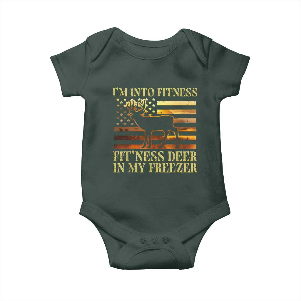 Hunting Baby Onesie I'm Into Fitness Fit'ness Deer In My Freezer American Flag
