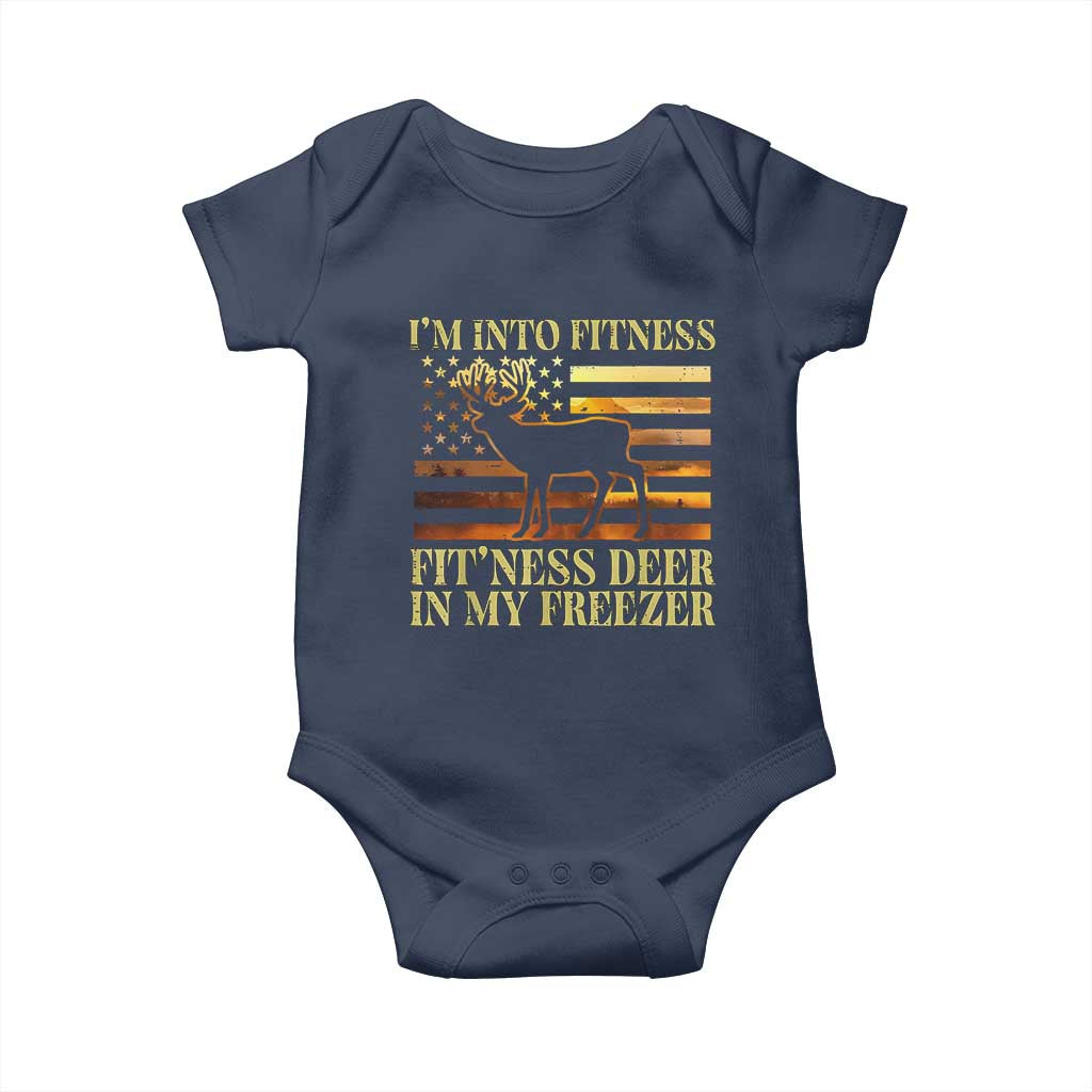 Hunting Baby Onesie I'm Into Fitness Fit'ness Deer In My Freezer American Flag